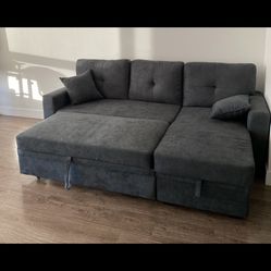 Sleeper Sofa Blue Polyester 85.5''