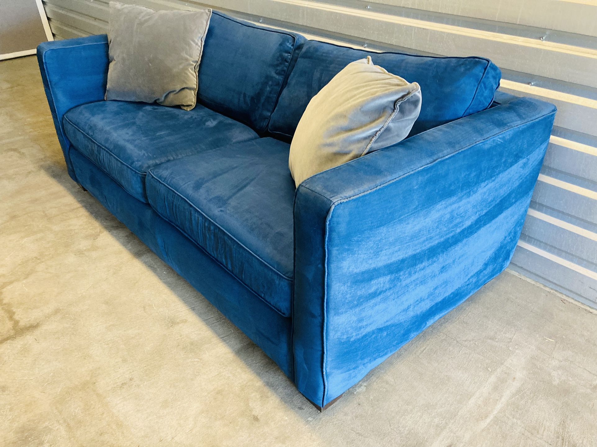 7 foot extra deep oversized blue microfiber sofa