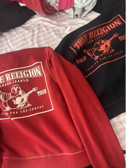 red and white stitch black and red stitch true religion zip ups size medium