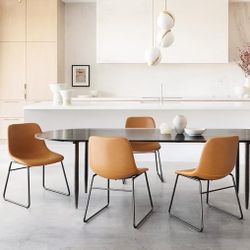 18”H Faux Leather Dining Bar Stools, Brown (Set of 4)