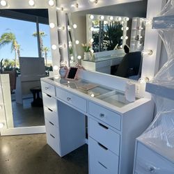 NEW Vanity LED Mirror & Desk+ Dresser Table Organizer for Salon or Beauty Room