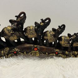 Elephant Family Bridge Tusk Good Luck Figurine Sculptures Feng Shui