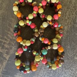 Set Of 6 Pier One Multicolored Wood Bead Napkin Rings 