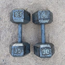 30lb Hex Iron Dumbbell Set Weights 