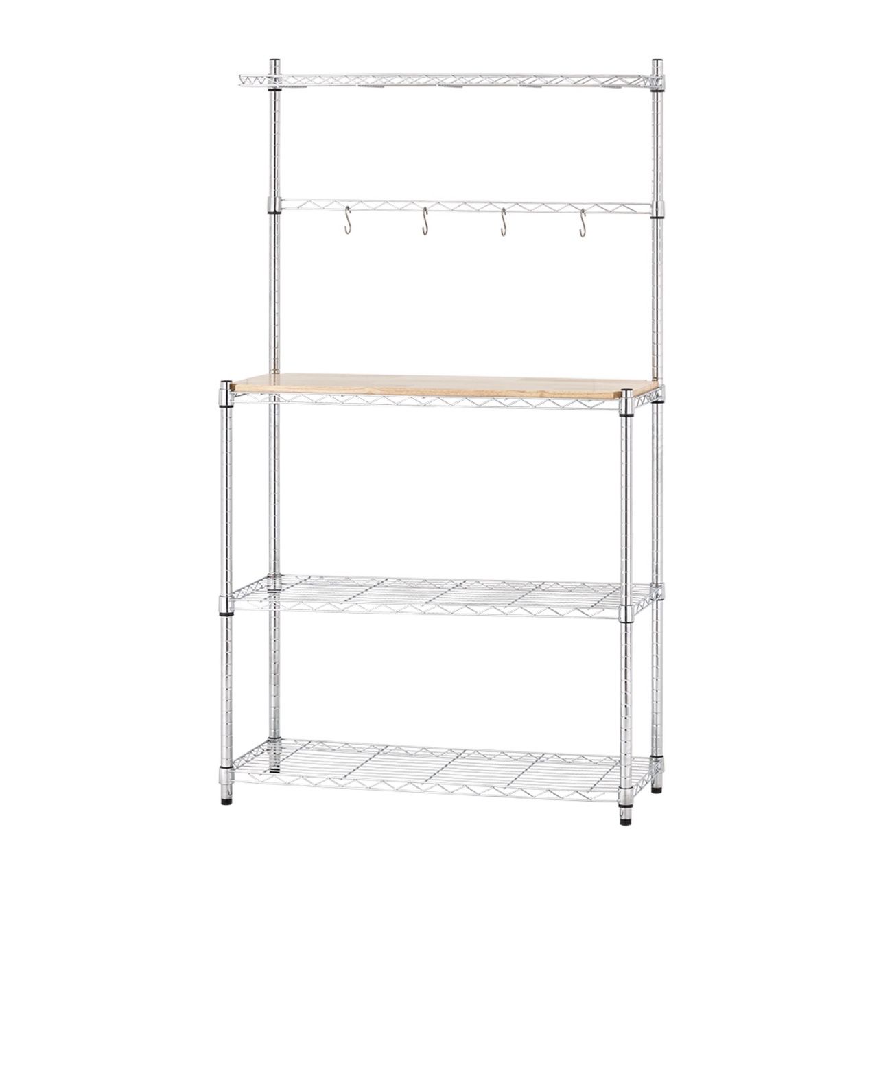 Mainstays Chrome Plated Silver Metal Baker's Rack with Wood Shelf