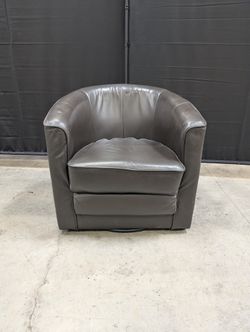 Contemporary Dark Brown Leather Barrel Armchair