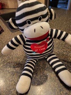 Dan Dee Sock Monkey striped PRISONER OF LOVE b/w striped sock monkey plush stuffie