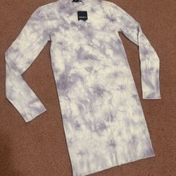 New Medium purple tye dye long sleeve short stretchy boho dress shirt hippy
