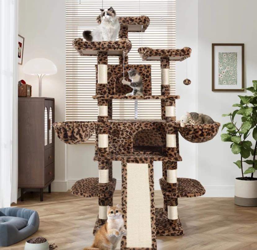 Heavy Duty 68 Inch Multi-Level Cat Tree - Leopard Print $120