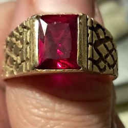 Vintage 14k Emerald Cut Ruby Men's Ring