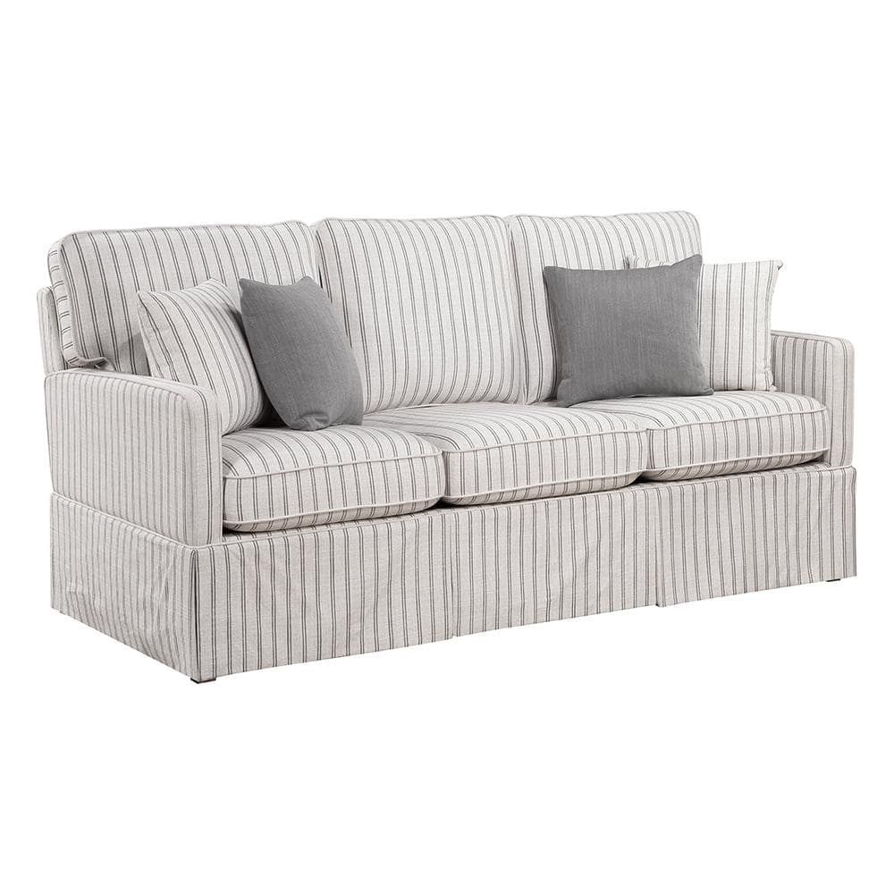 Lazzara Andora 79 in. W. Straight Arm Textured Fabric Rectangle Sofa in White and Gray Striped