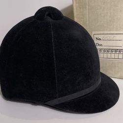 Vintage Black Velvet English Riding Helmet / Hunt Cap — Size 6-5/8