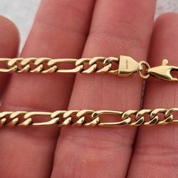 14k Solid Gold Semi Hollow Figaro Bracelet Italy Made