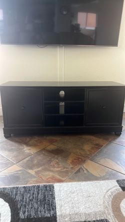 Black Wood TV Stand with Cabinet Storage