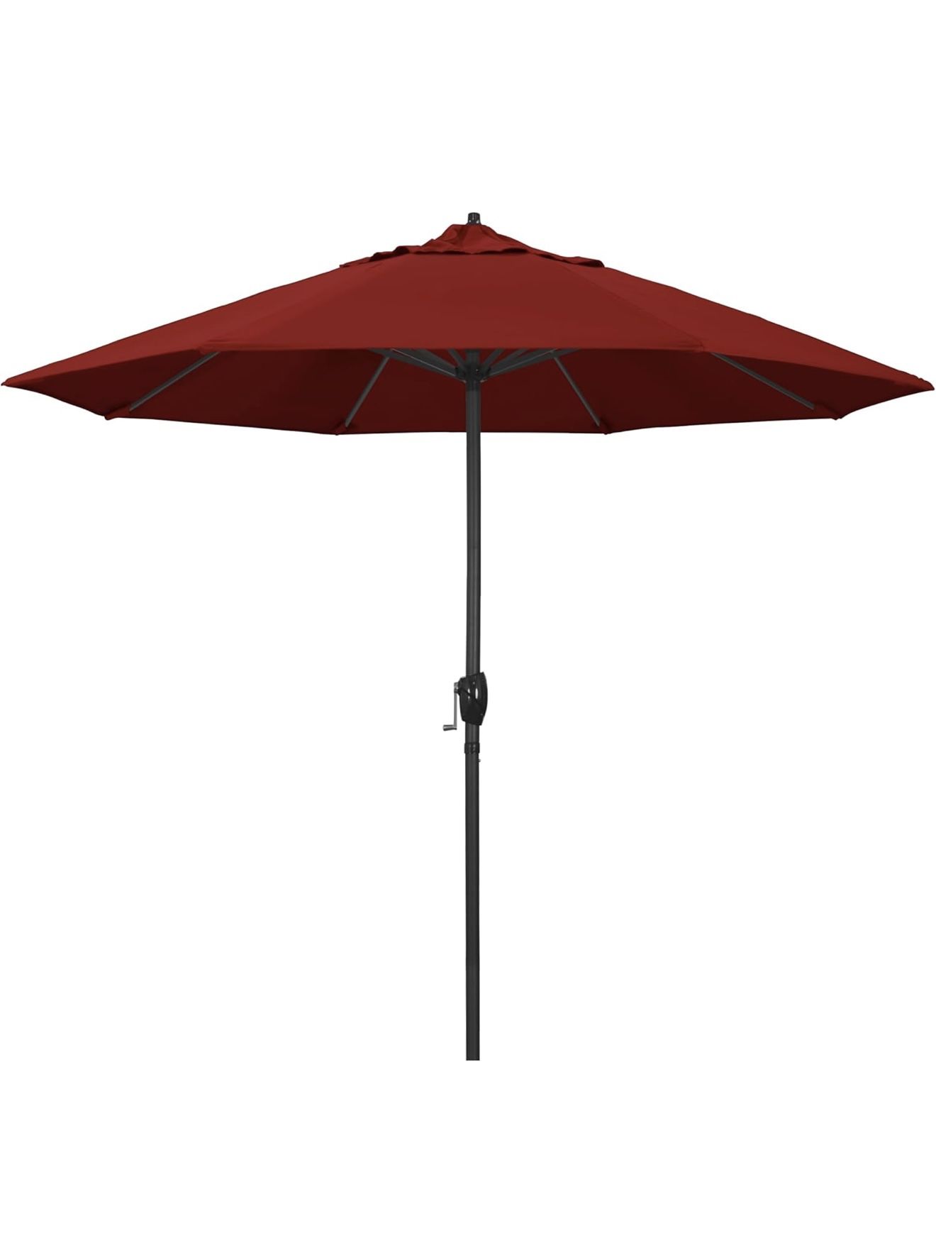 California Umbrella 9' Rd Aluminum Patio Umbrella, Crank Lift, Auto Tilt, Black Finish, Sunbrella Jockey Red Color: Jockey Red Fabric: Sunbrella 100