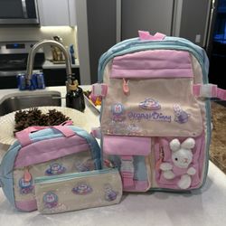 3-Piece Pastel Bunny Backpack Set w/ Thermal Lunchbox & Pencil Case - Kawaii School Bag