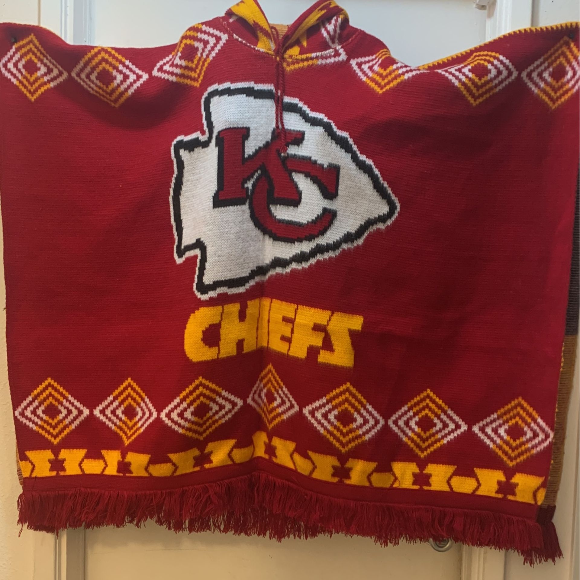 Kansas Chiefs Poncho Serape Wool Alpaca With Hoodie