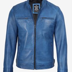 Light Blue Real Leather Jacket 