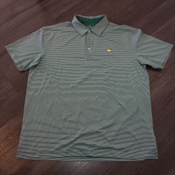 Masters Tech Men’s Golf Polo Shirt Green White Striped Augusta National Size 2XL