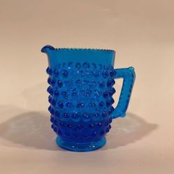 Vintage Fenton Art Glass 3" Colonial Blue Hobnail Mini Pitcher Creamer EUC 