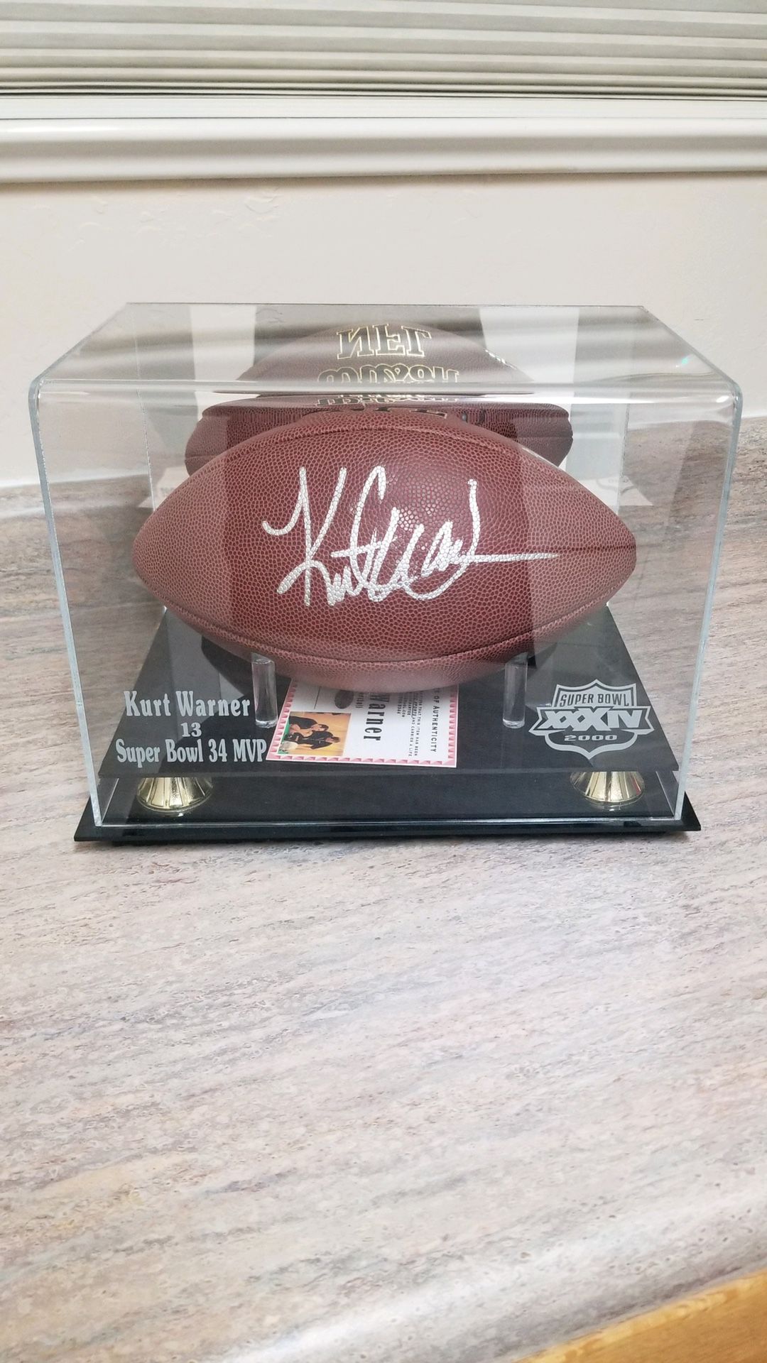 Kurt Warner Super Bowl 34 Autographed Football W/ Engraved Case 