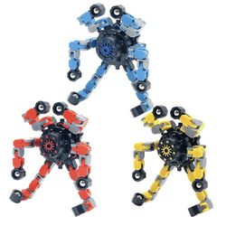 3Pack Fingertip Gyro Fidget Spinner, DIY Deformable Chain Links Fingertip Spinning Robot for Adult and Child （blue + red +yellow)