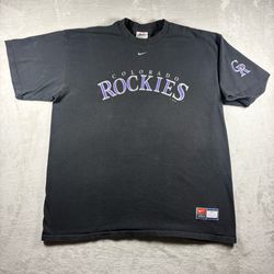 Vintage Nike Colorado Rockies T-Shirt Men’s XL Black Faded Baseball MLB #7A