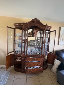 Large Ornate Wood and Glass China Cabinet