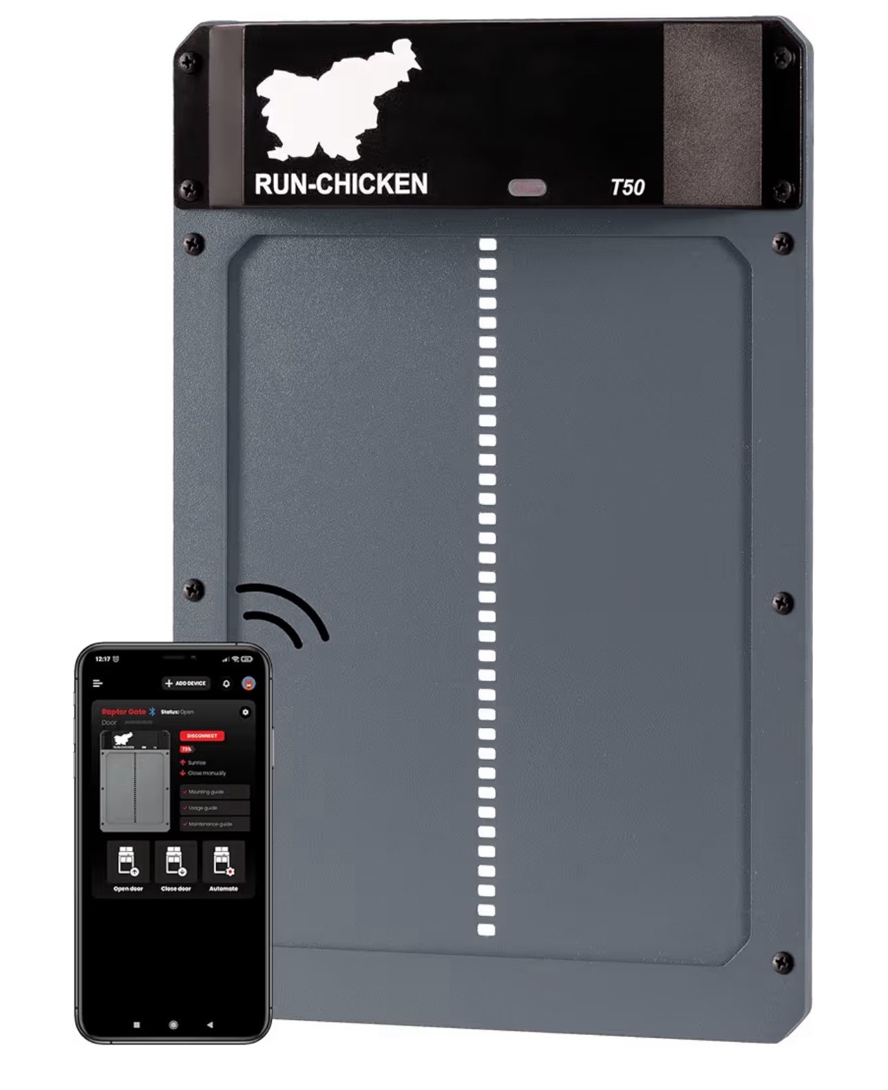 RUN-CHICKEN Door T50 – Automatic Chicken Coop Door Opener, Battery Powered & Weatherproof Aluminum, Smart