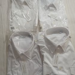 4 NWTGS Van Heusen Men's Long Sleeve Aviator Shirt Wrinkle Free White Sz 17-S/S