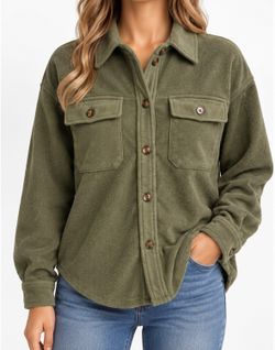 Time and Tru Women's M Olive Green Fleece Shacket