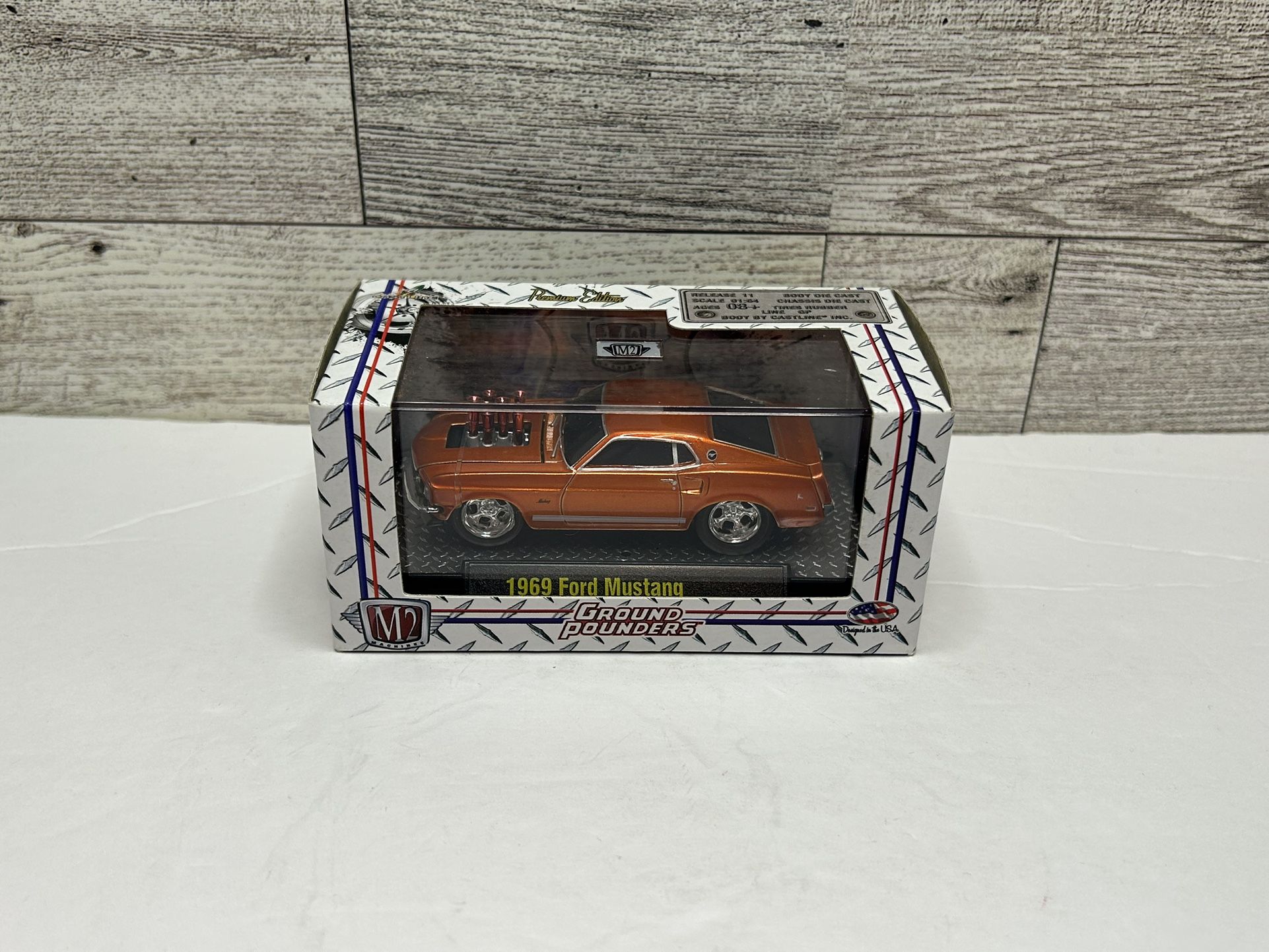 M2 Machines Ground Pounders Orange ‘1969 Ford Mustang • Die Cast Metal • Made in China Scale 1:64