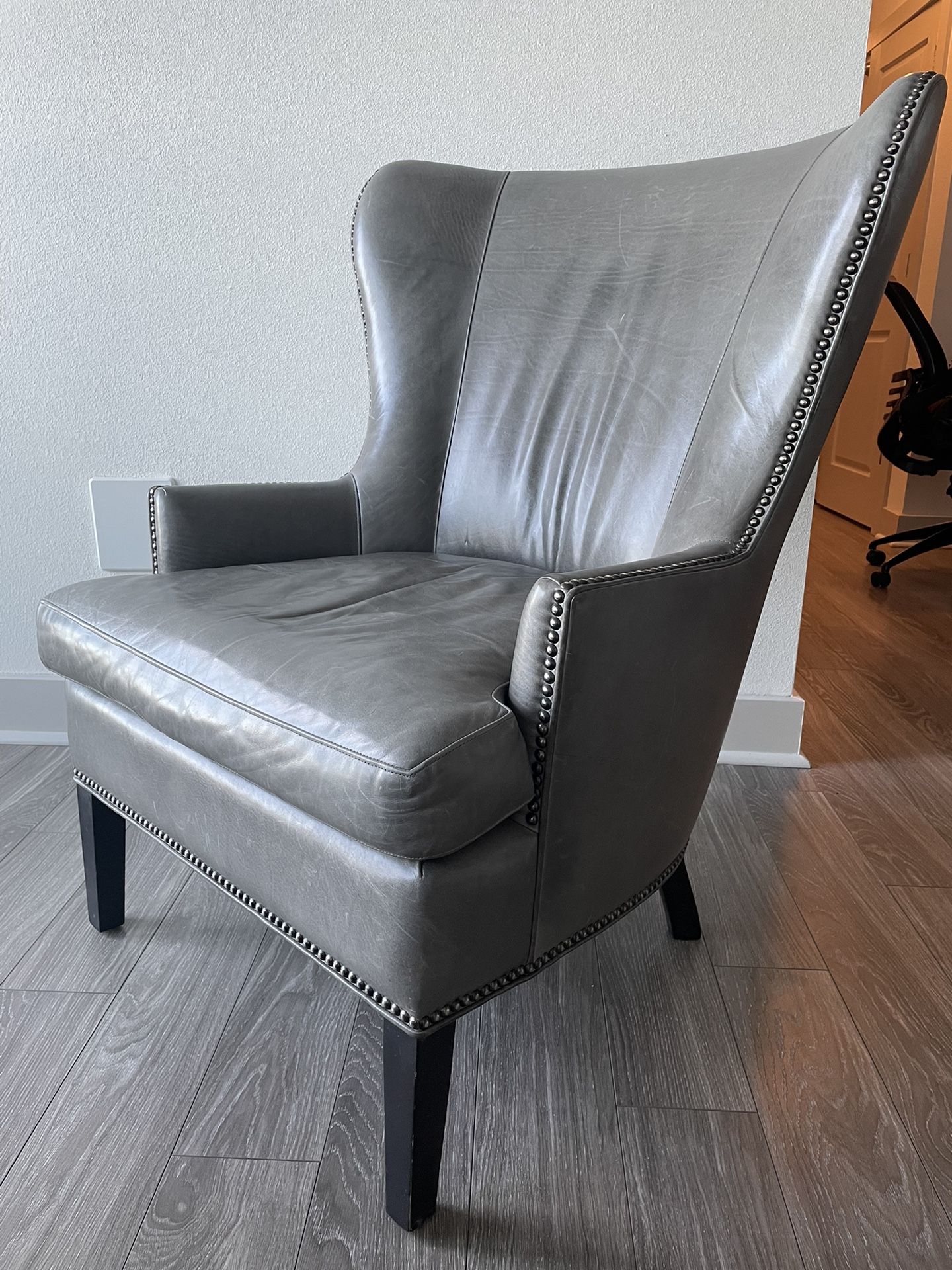 Crate & Barrel Dylan Midcentury Modern Wingback Leather Chair