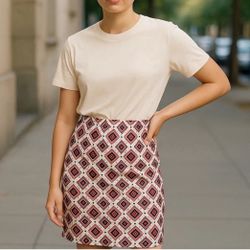 Roz & Ali Multicolor Geomteric Print Skirt, Size Medium, Elastic Waistband