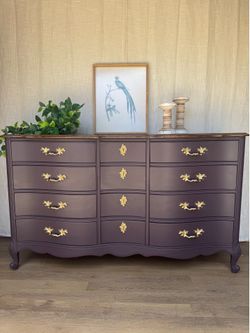 Vintage French Provincial Dresser | Refinished Blackberry & Wood Top