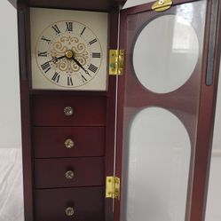Vitage Antique cherry finished clock and jewelry box