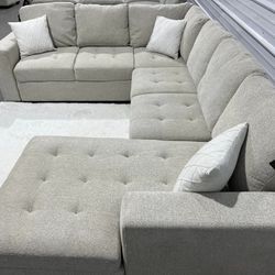 Living Room Furniture U Shaped Sleeper Sectional Couch With Storage Chaise ⭐$39 Down Payment with Financing ⭐ 90 Days same as cash