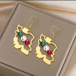 Iran Map Flag Color Bead Golden Silver earrings