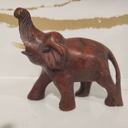 Small Carved Wooden Elephant African Africa Brown Animal Home Office Decor Unbranded RARE Figurine