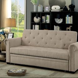  Brand New Beige Futon Sofa Sleeper Converts Into Bed 