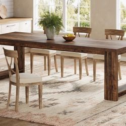86.61-Inch Dining Table for 6-8 People, Modern Narrow Long Kitchen Table with Pedestal Base, Farmhouse Extra Long Rectangular Dining Room Furniture, 2
