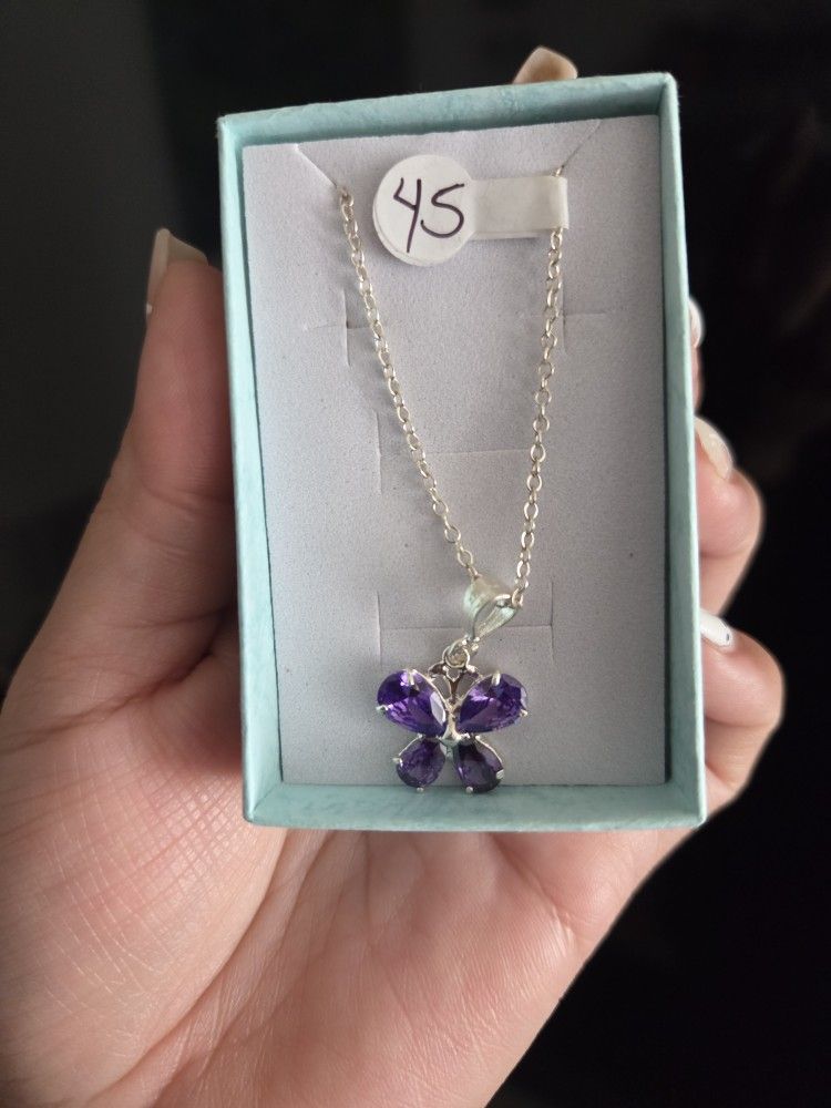 . 925 STERLING SILVER Purple Butterfly 