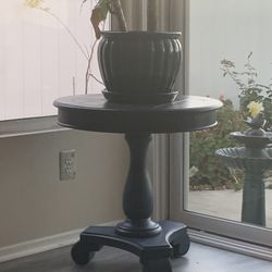 Blue Accent Table With Blue Ceramic Planter Pot