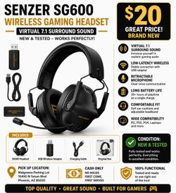 Senzer SG600 Wireless Gaming Headset – Virtual 7.1 Surround – NEW
