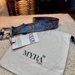 Myra Bag Belt-Genuine Leather-Embossed-Carved SIZE LARGE