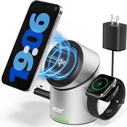 Acer Prime 3 in 1 Charging Station for Apple - Magnetic iPhone Wireless Charging Station, Magsafe Charger Stand for iPhone 17 16 15 14 13 12 - Apple W