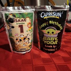 Custom Birthday Decor JUCIES, CHIP BAGS, TREAT BOXES , ETC