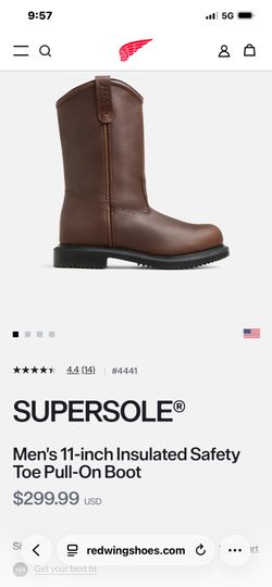 Red Wing Shoes Size 8 Like New SUPERSOLE®  Men's 11-inch Insulated Safety Toe Pull-On Boot