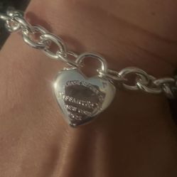 Return To Tiffany Full Heart Toggle Bracelet 925 Sterling Silver 6.5 -7” With Box