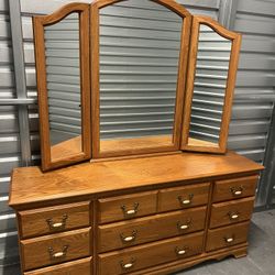 WOOD BEDROOM SET - CHEST, DRESSER W/MIRROR, 1 NIGHTSTAND